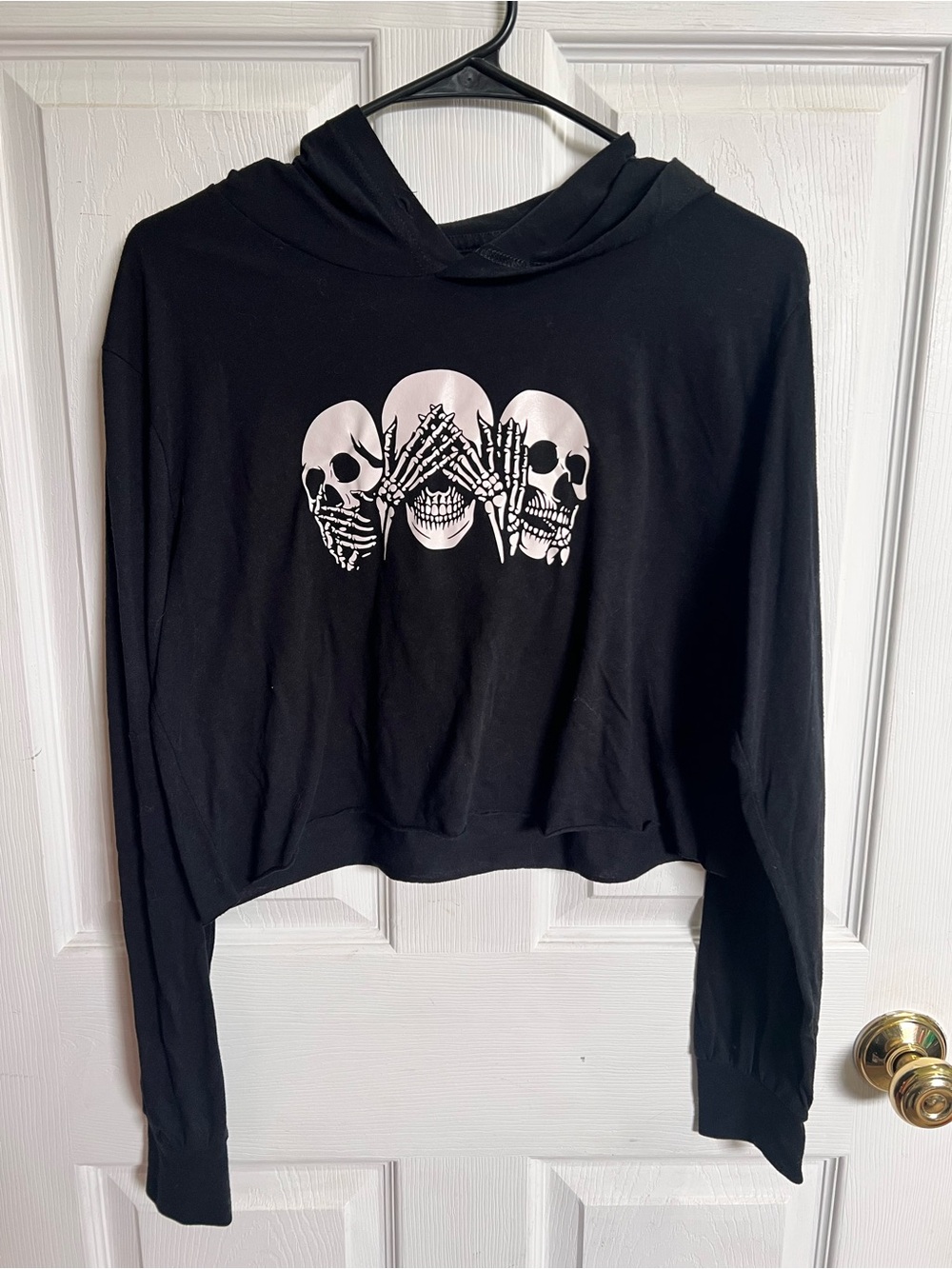 Bella Canvas Black Long Sleeve Hoodie with White Skull Graphic